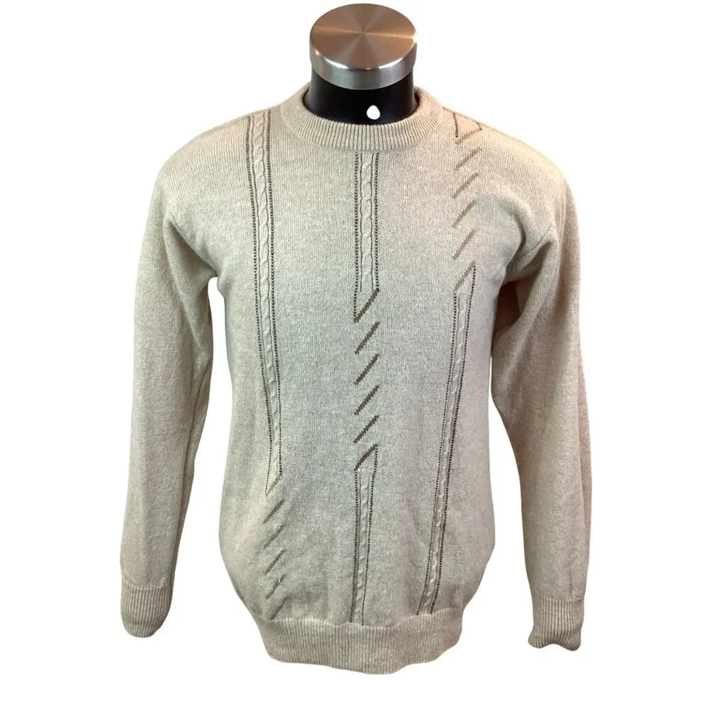 Oxford Lambswool Sweater Beige Large Mens Vintage Grandpa
